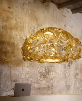 Závesné svietidlá Slamp Závesné svietidlo Slamp Quantica, zlatá farba, Ø 120 cm