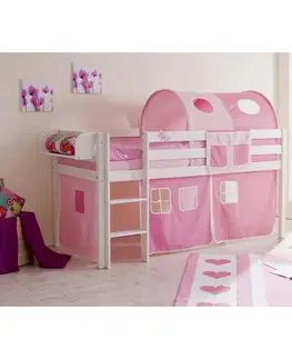 Vyvýšené detské postele Posteľ S Priestorom Na Hru Malte Záves Ružový