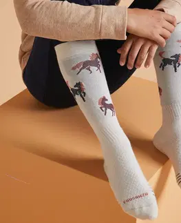 ponožky Detské jazdecké podkolienky SKS 500 s motívom tmavočervené-ľanové