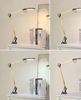 Stolové lampy s klipom Lindby Lindby Nyxaris upínacia LED lampa, CCT, .zlatá