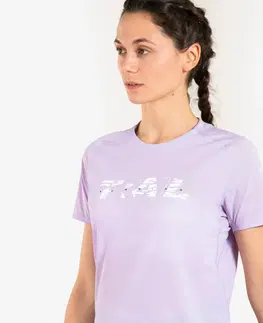nordic walking Dámske trailové tričko s krátkym rukávom fialové s potlačou