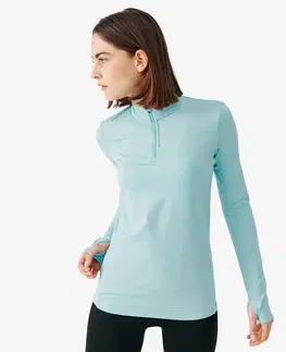 mikiny Dámske hrejivé bežecké tričko s dlhým rukávom Zip warm svetlomodré