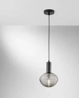 Závesné svietidlá Eco-Light Závesné svetlo Ripple, čierna/dymovo sivá, Ø 18 cm