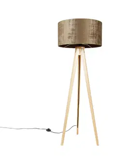 Stojace lampy Stojacia lampa drevená s látkovým tienidlom hnedá 50 cm - Tripod Classic