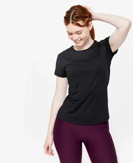 fitnes Dámske tričko 120 slim na fitness s krátkym rukávom čierne