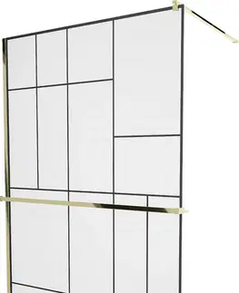 Sprchové dvere MEXEN/S - KIOTO Sprchová zástena WALK-IN s poličkou a držiakom uterákov 80 x 200 cm, transparent/čierna 8 mm, zlatá 800-080-121-50-78