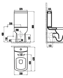 Kúpeľňa SAPHO - LARA WC kombi, spodný/zadný odpad, splachovací mechanizmus, čierna matná LR360