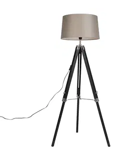 Stojace lampy Stojatá lampa Tripod čierna s tienidlom 45 cm ľanové tupé