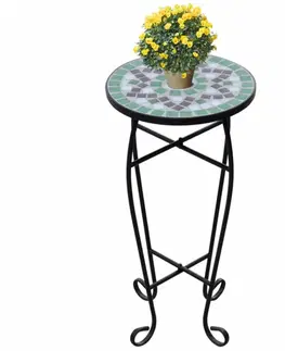 Záhradné stoly Mozaikový stolík na kvety keramika Dekorhome Tehlová