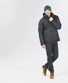 bundy a vesty Pánska nepremokavá zimná bunda na turistiku SH500 do -10 °C zeleno-čierna