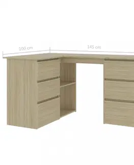 Pracovňa Rohový písací stôl so zásuvkami 145x100 cm Dekorhome Sivá lesk