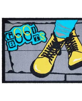 Koberce a koberčeky Grund Rohožka Boots sivá-modrá-žltá, 40 x 60 cm