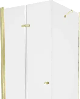 Vane MEXEN/S - Lima sprchový kút zalamovacie dvere 90 x 90 cm, transparent, zlatý + Flat čierna vanička so sifónom 856-090-090-50-00-4070G
