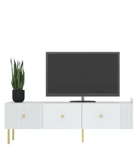 TV stolíky PRADY televízny stolík 2D, biela / zlatý úchyt 