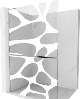 Sprchové dvere MEXEN/S - Kioto+ L Sprchová zástena WALK-IN s poličkou a držiakom uterákov 120 x 200 cm, biely vzor, chróm 800-120-123-01-97