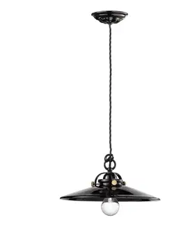 Závesné svietidlá Ferroluce Čierna keramická závesná lampa Edoardo, 31 cm