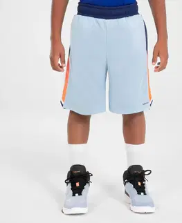 nohavice Detské obojstranné basketbalové šortky SH500R svetlomodré
