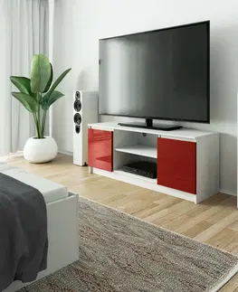 TV stolíky Dizajnový TV stolík ROMANA140, biely / červený lesk
