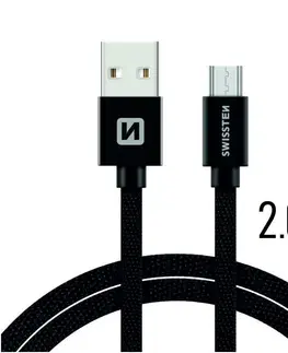 Dáta príslušenstvo Dátový kábel Swissten textilný s Micro-USB konektorom a podporou rýchlonabíjania, Black 71522301
