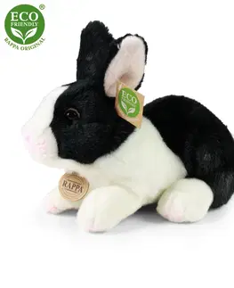 Plyšové hračky RAPPA - Plyšový králik ležiace bielo čierny 23 cm ECO-FRIENDLY