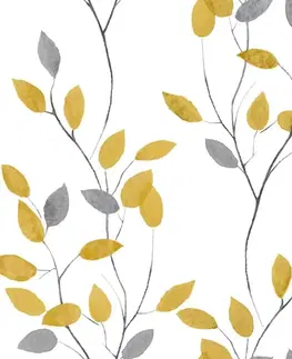Závesy Záves dekoračný alebo látka, OXY Žltošedé vetvičky, šedožltá, 150 cm 150 cm