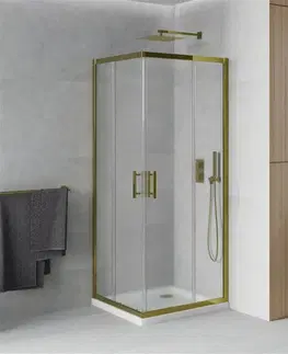 Vane MEXEN/S - Rio sprchovací kút štvorec 70x70, dekor, zlatá + biela vanička so sifónom 860-070-070-50-30-4010G