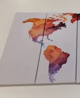 Obrazy mapy 5-dielny obraz polygonálna mapa sveta v odtieňoch oranžovej
