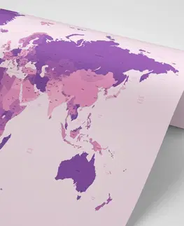 Samolepiace tapety Samolepiaca tapeta detailná mapa sveta vo fialovej farbe