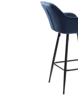 Barové stoličky Furniria Dizajnová barová stolička Dana modrý zamat
