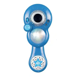 Drevené hračky Teddies Mikrofón karaoke s projektorom, na batérie, modrá
