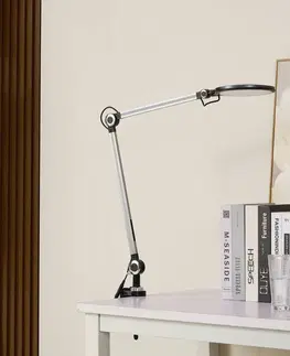 Stolové lampy s klipom Lindby Lindby Nyxaris upínacia LED lampa, CCT, sivá