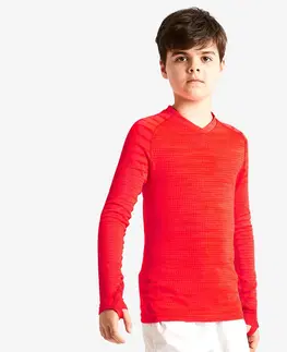 ragby Detské spodné tričko na futbal Keepdry 500 s dlhými rukávmi oranžové