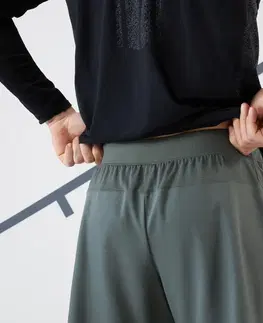 bedminton Pánske tenisové termo šortky s legínami 2 v 1 kaki-čierne