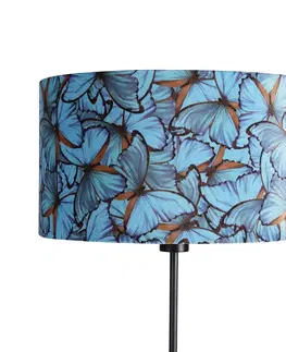 Stojace lampy Stojacia lampa čierna s velúrovým odtieňom motýle 35 cm - Parte