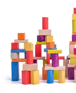Hračky stavebnice WOODY - Stavebnica kocky prírodné a farebné, 2,5 cm