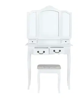 Toaletné stolíky KONDELA Regina New toaletný stolík s taburetkou biela / strieborná / zlatá
