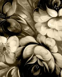 Čiernobiele obrazy Obraz impresionistický svet kvetín v sépiovom prevedení