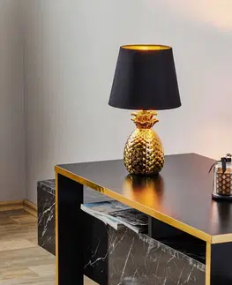 Stolové lampy Reality Leuchten Keramická stolná lampa Pineapple čierno-zlatá