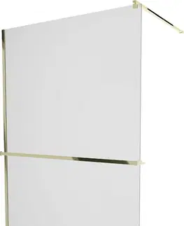Sprchové dvere MEXEN/S - KIOTO Sprchová zástena WALK-IN s poličkou a držiakom uterákov 120 x 200 cm, matné sklo 8 mm, zlatá 800-120-121-50-30