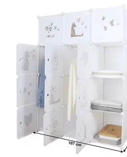 Regály a poličky KONDELA Kitaro detská modulárna skriňa biela / hnedý vzor