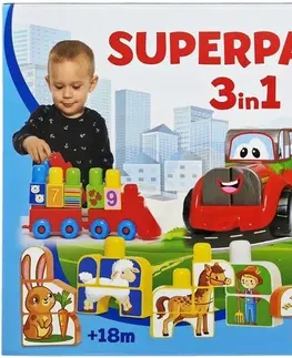 Hračky stavebnice DOHÁNY TOYS - Stavebnica vláčik s traktorom a zvieratká Superpack 3v1