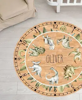 Korkové koberce Detský koberec z korku - Dinosaury s menom a hodinkami