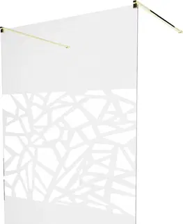 Sprchové dvere MEXEN/S - KIOTO samostatne stojaca sprchová zástena 130 x 200 cm, transparent/biela vzor 8 mm, zlatá 800-130-002-50-85