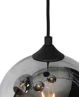 Zavesne lampy Art deco závesná lampa čierna s dymovým sklom 4-svetlá - Wallace