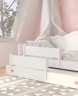 Postele NABBI Elisa II detská posteľ s prístelkou a matracmi 80x160 cm biela / ružový vzor