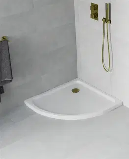 Vane MEXEN/S - Flat sprchová vanička štvrťkruhová slim 80 x 80 cm, biela + zlatý sifón 41108080G