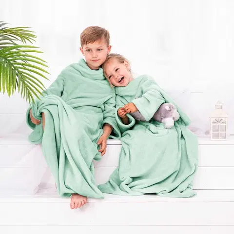 Detské deky Decoking Deka s rukávmi Lazy Kids mätová, 90 x 105 cm