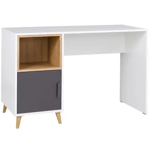 Moderné kancelárske stoly Písací stôl Joker 14 Biely/Grafit/Šedá/Dub Lefkas