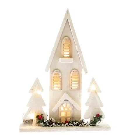 Vianočné dekorácie Drevený LED domček Christmas cottage biela, 36 x 27 x 7 cm