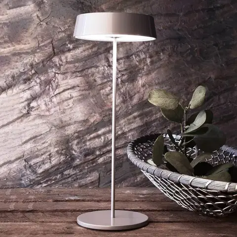 Vonkajšie osvetlenie terasy Deko-Light Stolná LED lampa Miram batéria, stmievateľná, sivá